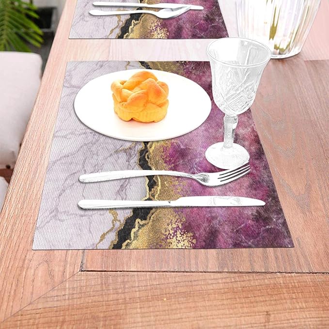 Placemats Set of 4 PVC Woven Place Mats Heat Resistant Easy to Clean for Indoor Outdoor Party Kitchen Dining Table Decoration 12"x18",Marble Pattern