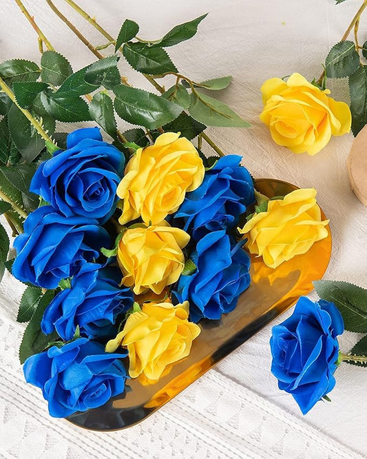 DuHouse 10pcs Silk Roses Artificial Flowers Fake Rose for Arrangement Wedding Party Home Decoration (Klein Blue)