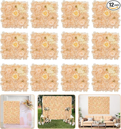 Artificial Rose Flower Wall Backdrop for Bridal Shower - 5ftx3.74ft Champagne Wedding Fake Floral Wall Background - Birthday Party Decorations