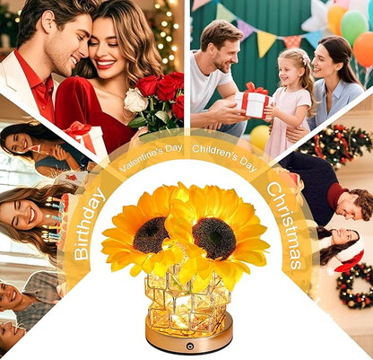 Sunflower Flower Lamp Gifts for Women, 3 Color Dimming Night Light for Womens Mom Her Daughter Christmas Anniversary Birthday Gifts, Bedroom Coffee Shop Decor Rechargeable Cordless Touch Lamp