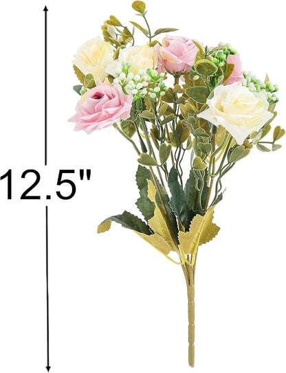 KAOYOO 4 PCS Artificial Rose Bouquet Short Stems for DIY Wedding Decoration Bridal Bouquet Home Decorations(4-PCS)