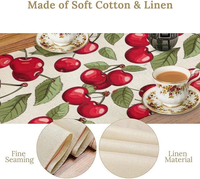 Cherry Table Runner,Spring Summer Fruit Tropical Birthday Party Decorations Dining Room Home Kitchen Table Decor 13 x 108Inch