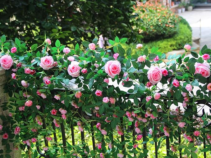 6FT Bendable Flower Garland, Artificial Rose Vine Hanging Floral Garland Decoration for Weding Home Room Wall Decor (Pink, 1pcs)