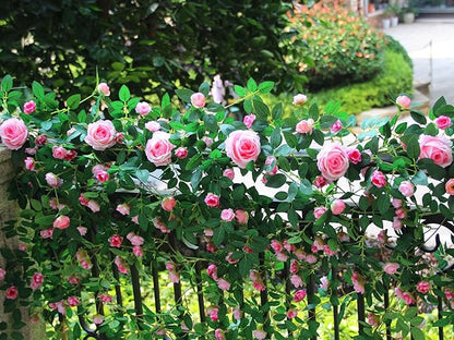6FT Bendable Flower Garland, Artificial Rose Vine Hanging Floral Garland Decoration for Weding Home Room Wall Decor (Pink, 1pcs)