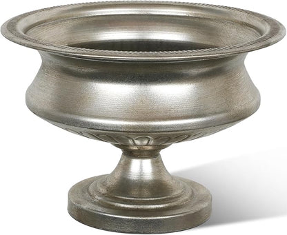 Worth 8" H. Silver Color Urn Vase for Centerpieces, 11.8" Dia. Metal Trumpet Small Flower Pots for Table, Bowl Vase for Wedding Party Event Home Decor