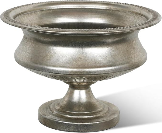 Worth 8" H. Silver Color Urn Vase for Centerpieces, 11.8" Dia. Metal Trumpet Small Flower Pots for Table, Bowl Vase for Wedding Party Event Home Decor