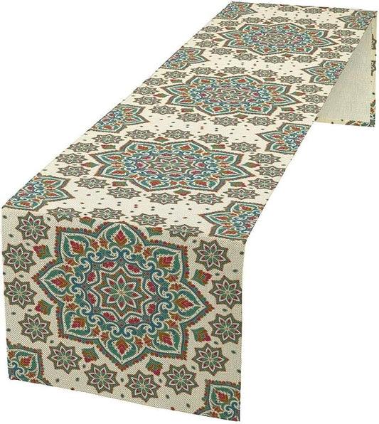 Boho Table Runner, Colorful Bohemian Mandala Geometric Floral Table Runner for Kitchen Dining Home Party Decoration, 13x120 Inch