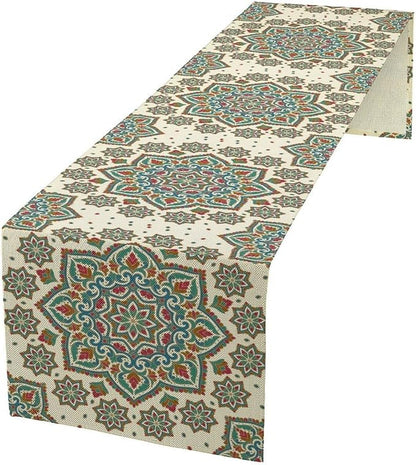 Boho Table Runner, Colorful Bohemian Mandala Geometric Floral Table Runner for Kitchen Dining Home Party Decoration, 13x90 Inch