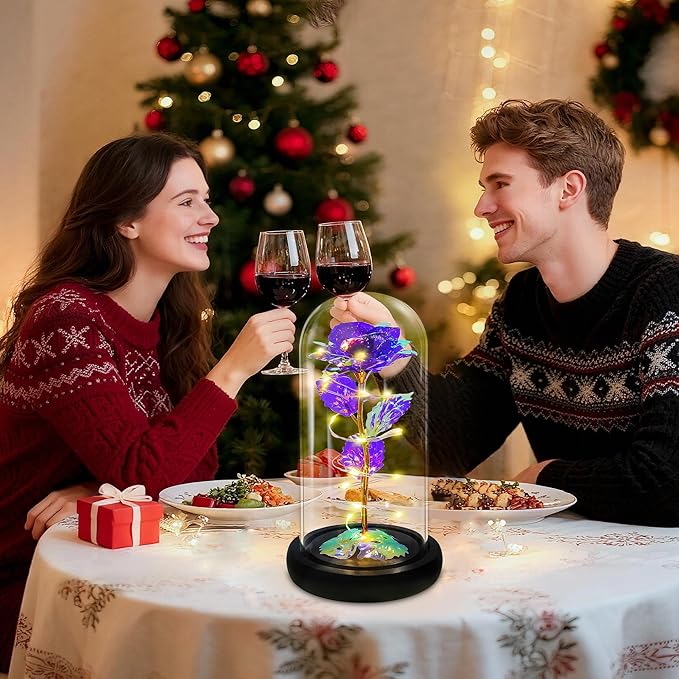 Childom Christmas Rose Gifts for Women,Birthday Gifts for Women Mom Christmas,Flowers for Delivery Prime,Purple Light Up Rose in A Glass Dome,Anniversary Rose Gift for Her Grandma Valentines Day