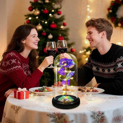 Childom Christmas Rose Gifts for Women,Birthday Gifts for Women Mom Christmas,Flowers for Delivery Prime,Purple Light Up Rose in A Glass Dome,Anniversary Rose Gift for Her Grandma Valentines Day
