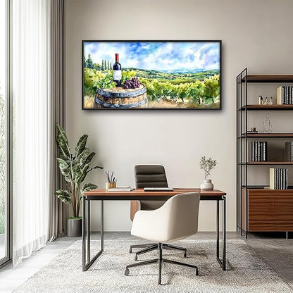 Vintage Red Wine Large Wall Art Framed Rustic Wall Decor for Living Room Country Grape Pictures Oversized Canvas Print Painting Modern Extra Large Framed Artwork for Bedroom Office Home Decor 60"x30"