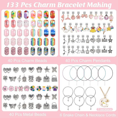 YJK Charm Bracelet Making Kit for Girls, for Aged 5 6 7 8 9 10 11 12 Year Old Girl Birthday Gift Ideas! Jewelry Making Kit for Girls 8-12, Bracelet Charms for Bracelet Making, Charm Necklace Kit
