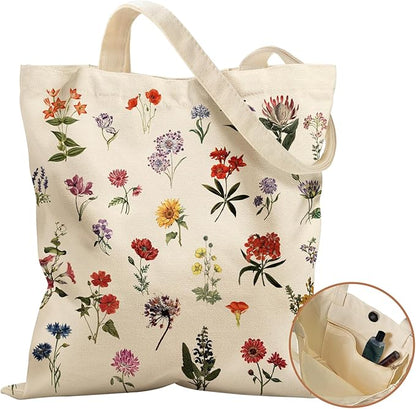 Aesthetic Tote Bag for Women- with Magnetic Buckle and Zipper Inner Pocket Cloth Cotton Canvas Tote Bags