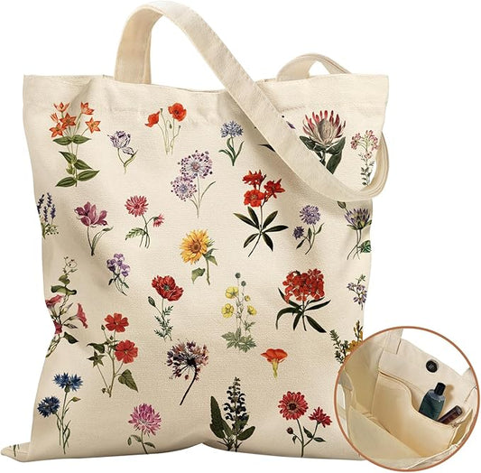 Aesthetic Tote Bag for Women- with Magnetic Buckle and Zipper Inner Pocket Cloth Cotton Canvas Tote Bags