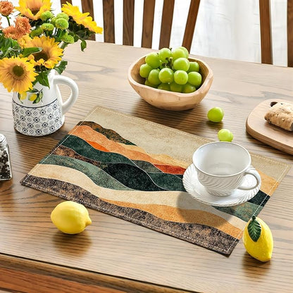 Southwestern Placemats Set of 6, Colorful Art Place Mats, Rustic Mountain Painting Dining Table Mats, Washable Abstract Modern Placemats for Kitchen Dining Room 18L'' × 12W''