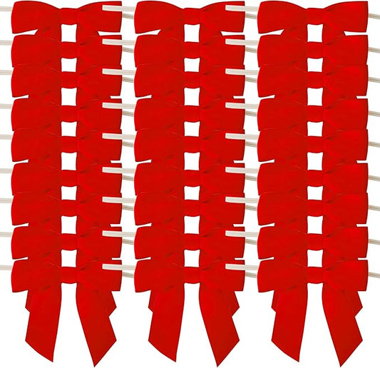 50pcs 3-1/2" Red Satin Ribbon Bows with Twist Ties Giant Bows for Christmas Holiday Gift Packing&Wrapping (Red)