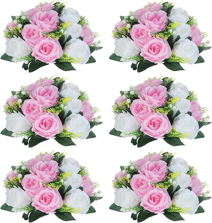 NUPTIO Flower Centerpieces for Wedding Tables: 6 Pcs Pink & White Artificial Flower Ball Arrangement for Weddings Party - Fake Floral Rose for Birthday Bridal Shower Decorations