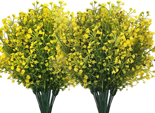 PASYOU Artificial Plants, Fake Bell Grass Flowers Plastic Greenery Lifelike Patio Yard Corridor Indoor Outdoor Home Garden Balcony Party Pot Planter Filler Table Arrangement Decoration Yellow 8 pcs