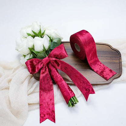 Christmas Velvet Ribbon Red 1-1/2 inch Wide Double-Sided Glossy Fabric Ribbons for Tree Decor Gift Wrapping Flower Bouquet DIY Crafts 10Yd