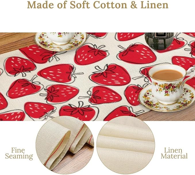 Strawberry Table Runner, Spring Summer Fruit Birthday Party Decorations Dining Room Home Kitchen Table Decor 13 x 70Inches