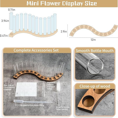 Test Tube Vases for Flowers，Small Plant Propagation Station，S Shape Plant Terrarium with Wooden Stand(Amber)