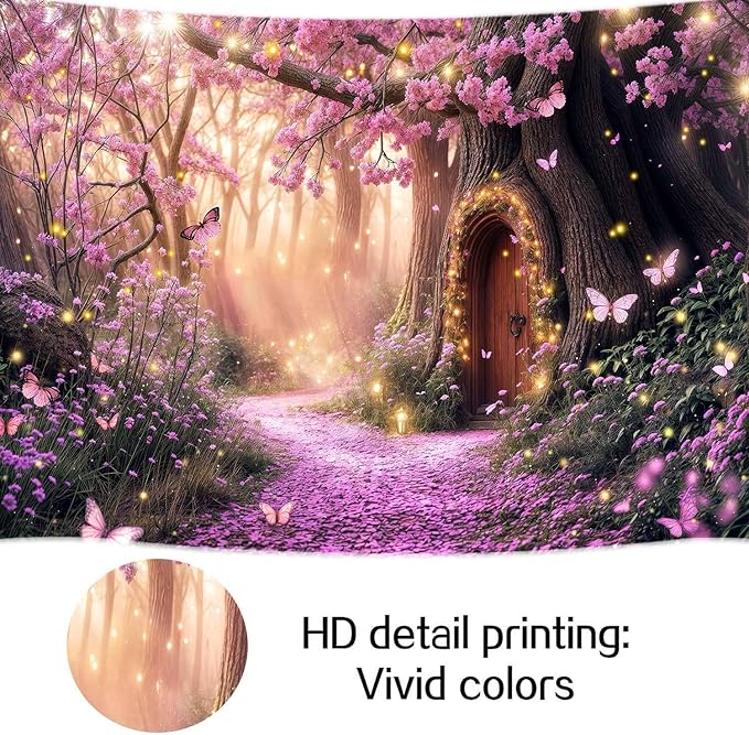 15X10ft Enchanted Forest Backdrop Fairy Tale Purple Garden Wonderland Tree House Floral Background for Kids Girl Baby Shower Birthday Party Decoration Banner Cake Table Photo Booth Props