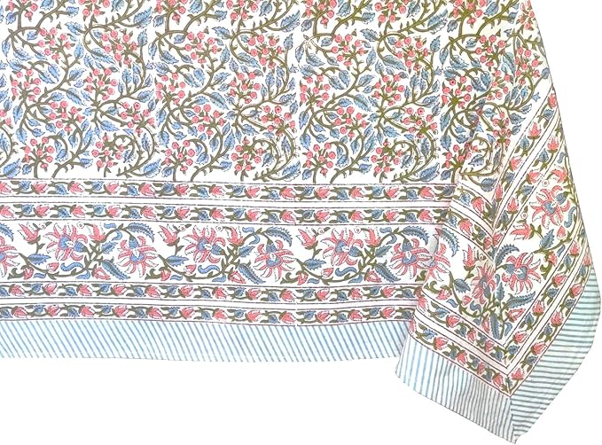 ATOSII Kalina 100% Cotton Square Tablecloth, Handblock Floral Print Linen Table Cloth for Kitchen I Dining Table I Tabletop I Parties I Wedding I Spring/Summer (60 X 60 Inches)