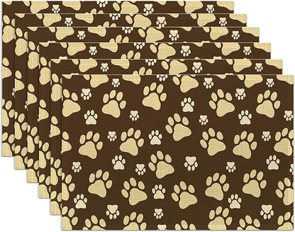 Placemats Set of 6, Cute Dog Paws Place Mats Washable Heat Resistant 12×18 Inch Linen Table Mats for Party Outdoor Dining Décor