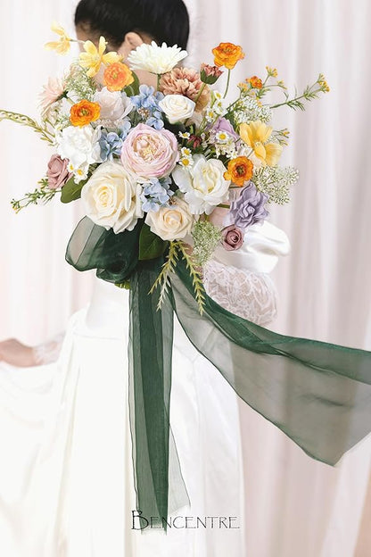 14 Inch Colorful Bridal Bouquet for Bride,Wedding Bouquet for Bride for Spring Wedding Ceremony Anniversary,Party and French Rustic Vintage Wedding,Artificial Flowers