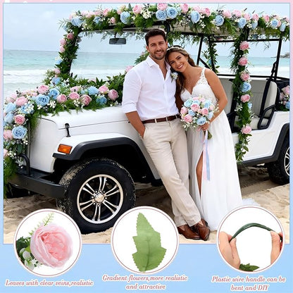 Geosar 16 Bundles Artificial Peonies Flowers Fake Silk Peony Bouquet Faux Peonies Flowers Bulk for Decoration Vase Floral Arrangements Wedding Party Table (Light Pink,Light Blue)