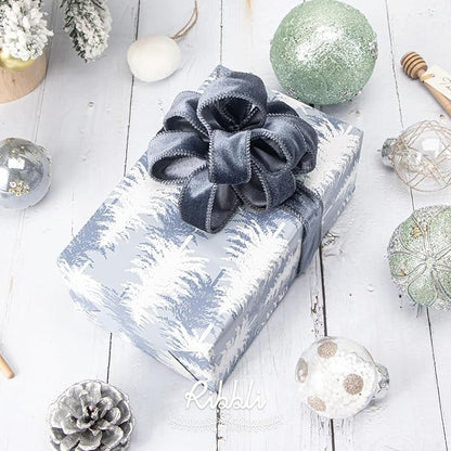 Ribbli Dusty Blue Velvet Wired Ribbon 1 Inch Velvet with Satin Christmas Ribbon for Gift Wrapping Christmas Tree Decoration Crafts Wreaths Supplies-Continuous 10 Yards