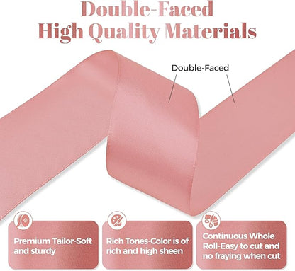 Rose Gold Satin Ribbon, Double Faced 2 Inch X 50 Yards Rose Gold Ribbon, Premium Satin Ribbon for Gift Wrapping, Crafts, Hair Bow Making, Sewing, Flower Bouquet, Wedding Party Decor