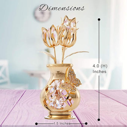 Matashi 24K Gold Plated Flower Ornament with Pink Crystals & Butterfly – Elegant Vase Décor – Perfect Christmas, Valentine’s for Her, Mom, Wife, Grandma