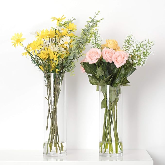 WGV Cylinder Vase Bulk, Diameter 5", Height 12", Clear Glass Floral Planter Container, Tall Centerpiece Arrangement for Wedding Party Event Home Office Decor, 6 Pieces