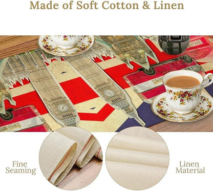 British Table Runner, Seasonal Vintage Buildings England London Culture Element Coffee Table Center Decor for Home Kitchen Dining Patio Holiday Party Table Decorations 13x108 inches