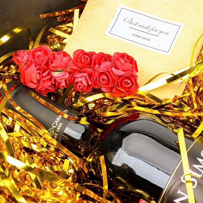 Zwish 150 Gram Sparkly Iridescent Film PP Hamper Shreds & Strands Shredded Crinkle Confetti for Gift Wrapping & Basket Filling & Gift Box filler Easter Basket Box filler-Gold
