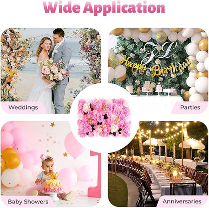 12 Pcs Flower Wall Panel Artificial Flower Backdrop 3D Silk Rose Floral Wall Decorative Faux Flower Wall Background Home Decoration