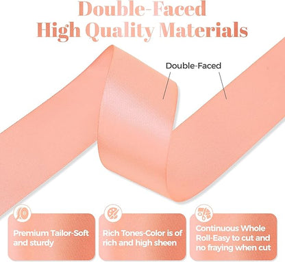Peach Satin Ribbon, Double Faced 1-1/2 Inch X 25 Yards Peach Ribbon, Premium Satin Ribbons for Gift Wrapping, Crafts, Hair Bow Making, Sewing, Flower Bouquet, Wedding Party Decor