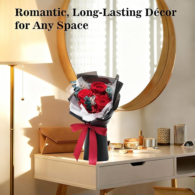 Flower Bouquet Gifts for Her, Flowers for Delivery Prime, Preserved Roses Flower Gifts for Women, Valentines Flowers, Mom Gifts from Daughter Son, Birthday Gifts, Real Roses,Red Roses