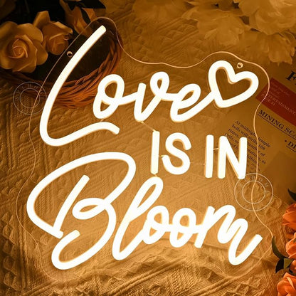 SYLHOME Love Is In Bloom Led Neon Light Sign Heart Bedroom Nursery Wall Sign Decor Wedding Birthday Bridal Shower Party Engagement Proposal Backdrop 11.81" X 11.14" USB
