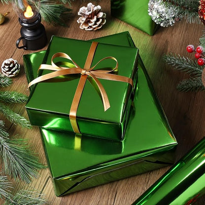 LaRibbons Green Metallic Wrapping Paper, 30 Inch X 33 Feet (82.5sq.ft) Solid Color Paper Roll, Gift Wrapping Paper Rolls for Wedding, Birthday, Christmas, Baby Shower