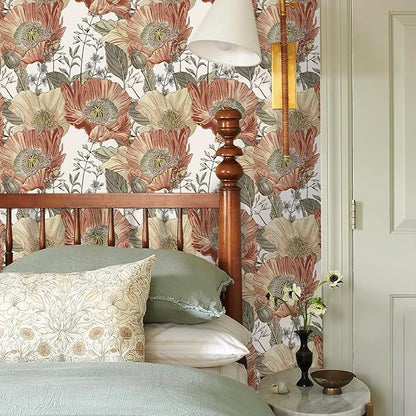 Livebor Floral Wallpaper Peel and Stick Boho Large Floral Peel and Stick Wallpaper Vintage Multicolor Flower Contact Paper 17.7'' x 196.8'' Self Adhesive Wall Paper for Bathroom Wall Covering Decor