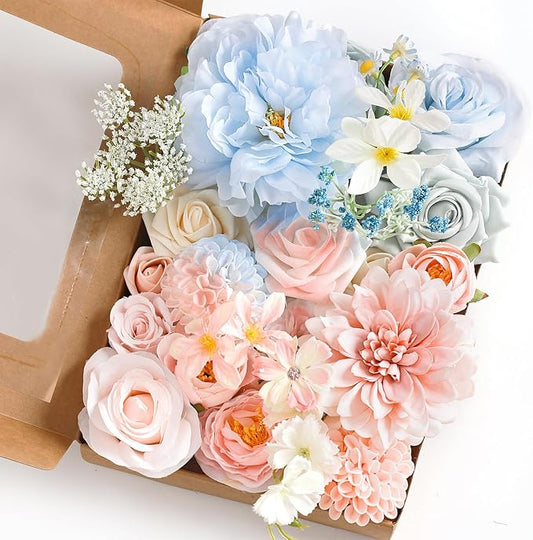 Pastel Artificial Flowers Combo Box Wedding Decor,Fake Flowers,Flowers for Decoration,Silk Flowers for Home Decor Indoor,Cake Flowers,Faux Flowers for Crafts