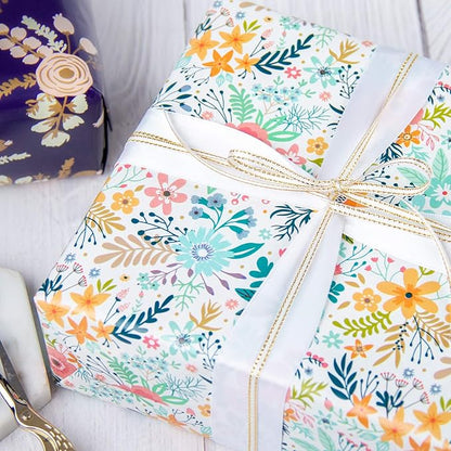 WRAPAHOLIC 30 Inch Jumbo Floral Wrapping Paper Roll - 30 Inch x 100 Feet Jumbo Roll - Spring Summer Garden Flower Design Perfect for Wedding, Bridal Shower, Birthday