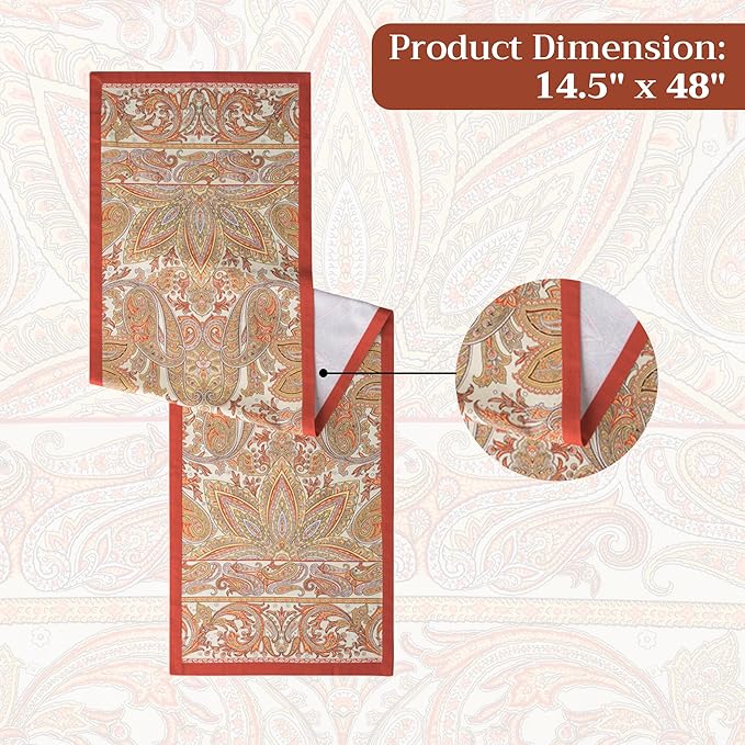 Maison d' Hermine Table Runner 100% Cotton Single Layer Table Runners 48 inches Long for Thanksgiving Christmas Decorations Home Kitchen Dining Party Wedding (Kashmir Paisley, 14.5" x 48")