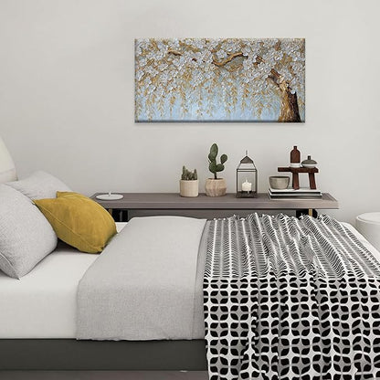 Suconvng Canvas Art Wall Decor Print Paintings Flower White Tree Wall Art Prints Decor Ready To Hang Picture For Bedroom Bathroom And Office Kitchen Home Artwork 20"×40"