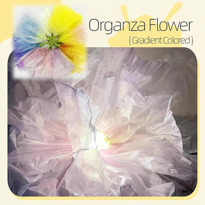 Giant Flowers for Decoration, 5 ft Large Organza Floral with LED Light, for Wedding Arrangements, Birthday Christmas Party Backdrop Decor, Photography Props, Shop Display, Pink Purple