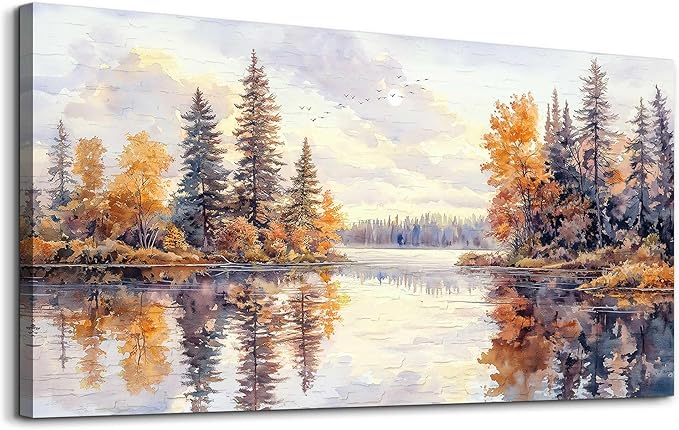 PHAOHUAXM Modern Large Canvas Print Wall Art Abstract Ink Landscape Painting Home Decoration Natural Landscape Artwork Picture Living Room Bedroom Office Wall Decoration Ready To Hang 24x48 Inches