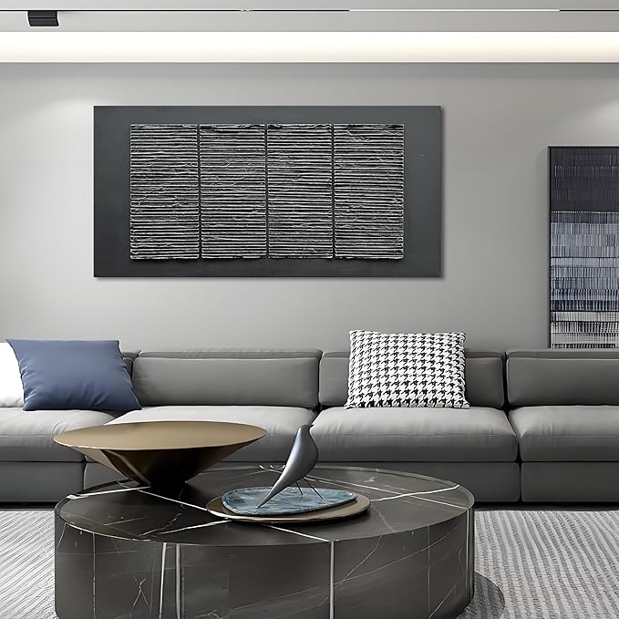 Hand-Painted Black Abstract Wall Decorative Oil Painting Thick Texture Minimalist Art Large Home Wall Decorative Painting 30x60 inches