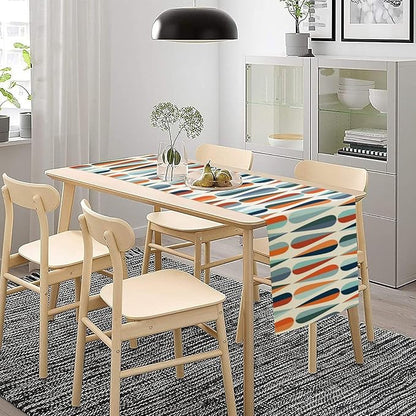 Mid Century Modern Table Runner Retro Blue Orange Grey Water Droplets Geometric Table Runner for Kitchen Dining Room Dining Table Decoration 13x120in